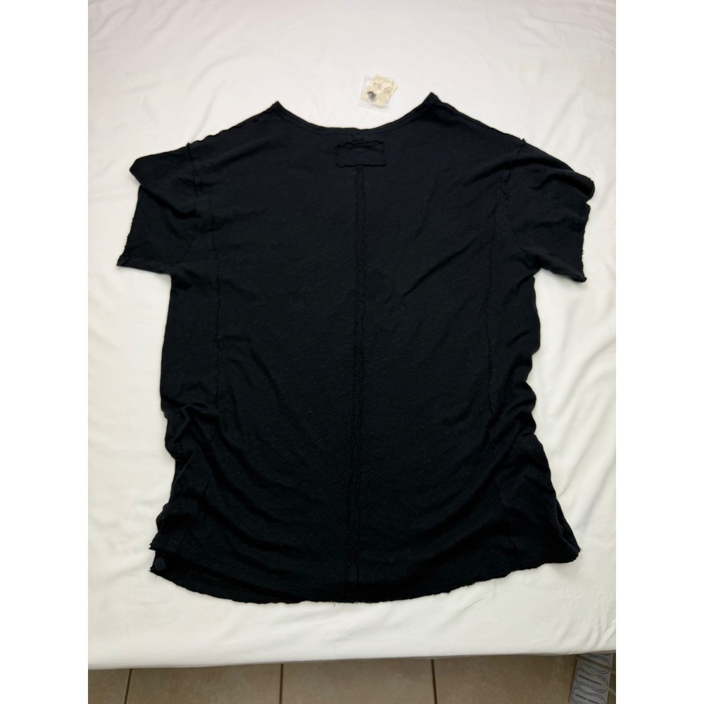 Free People One Of The Girls Henley Tee Black Oversized Linen Blend M - Picture 7 of 8